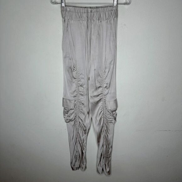 Manning Cartel Off-Duty Metallic Taupe Ruched Satin Drawstring Pocket Jogger 2 - Picture 2 of 15